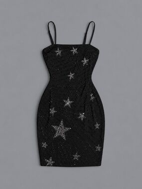 Windsor Black Rhinestone Star Bodycon Mini Dress Size S